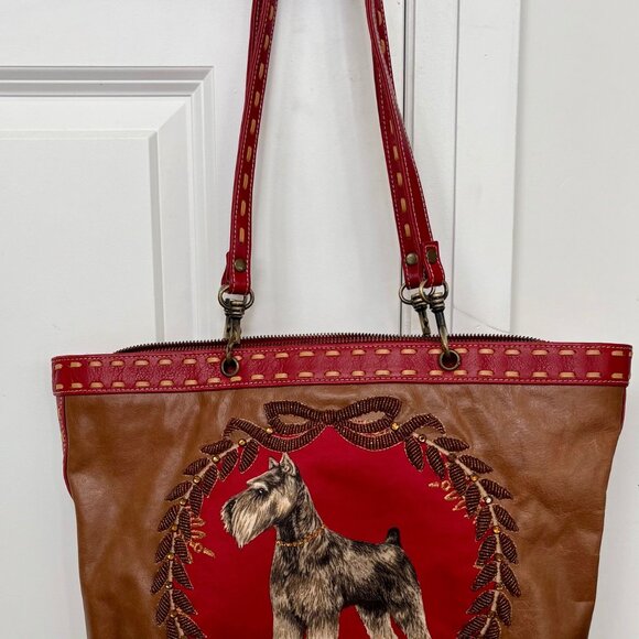 Isabella Fiore Schnauzer Dog Beaded Leather Handbag Purse - Picture 3 of 15